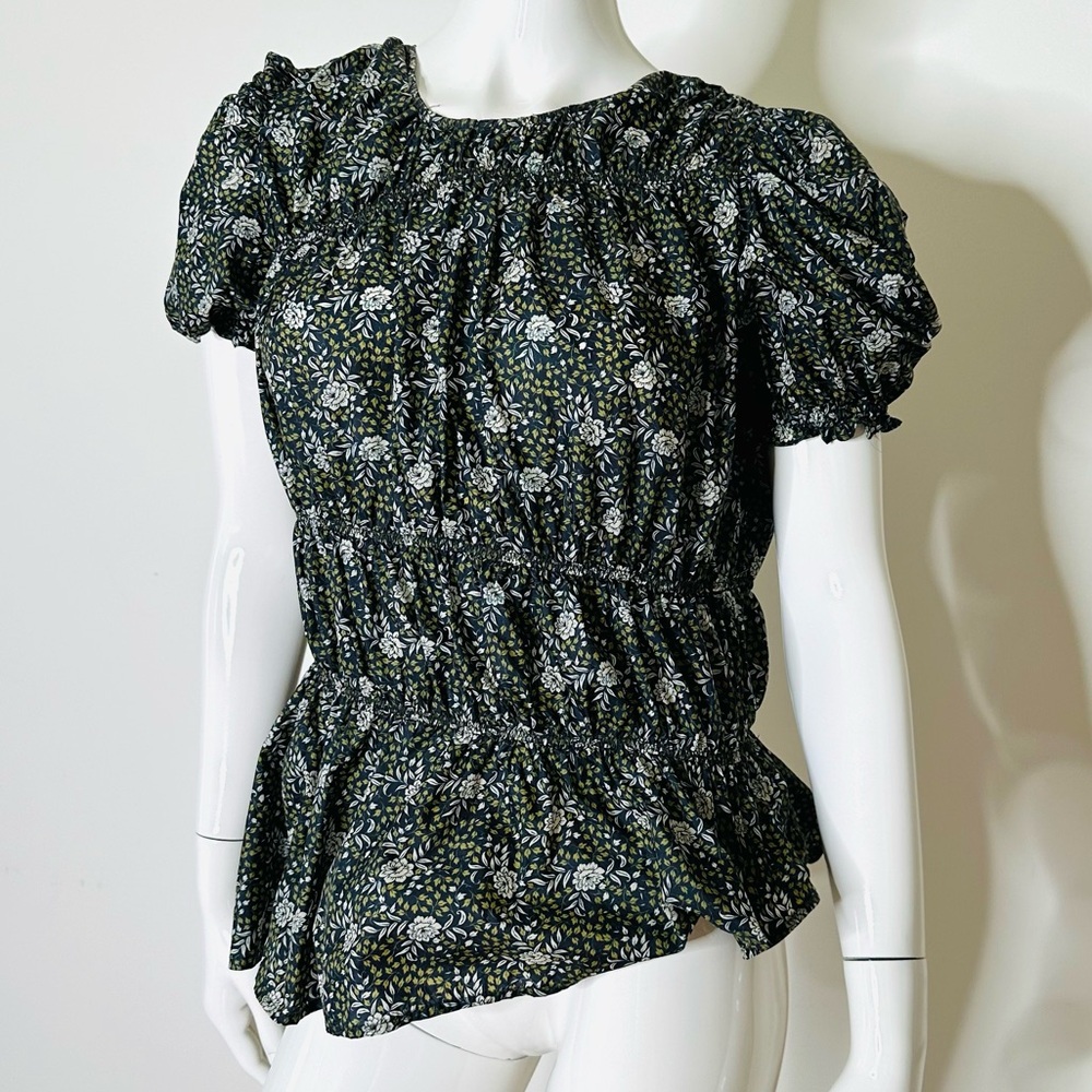 SEA of NY Ruched Floral Print Blouse High Low SZ 8